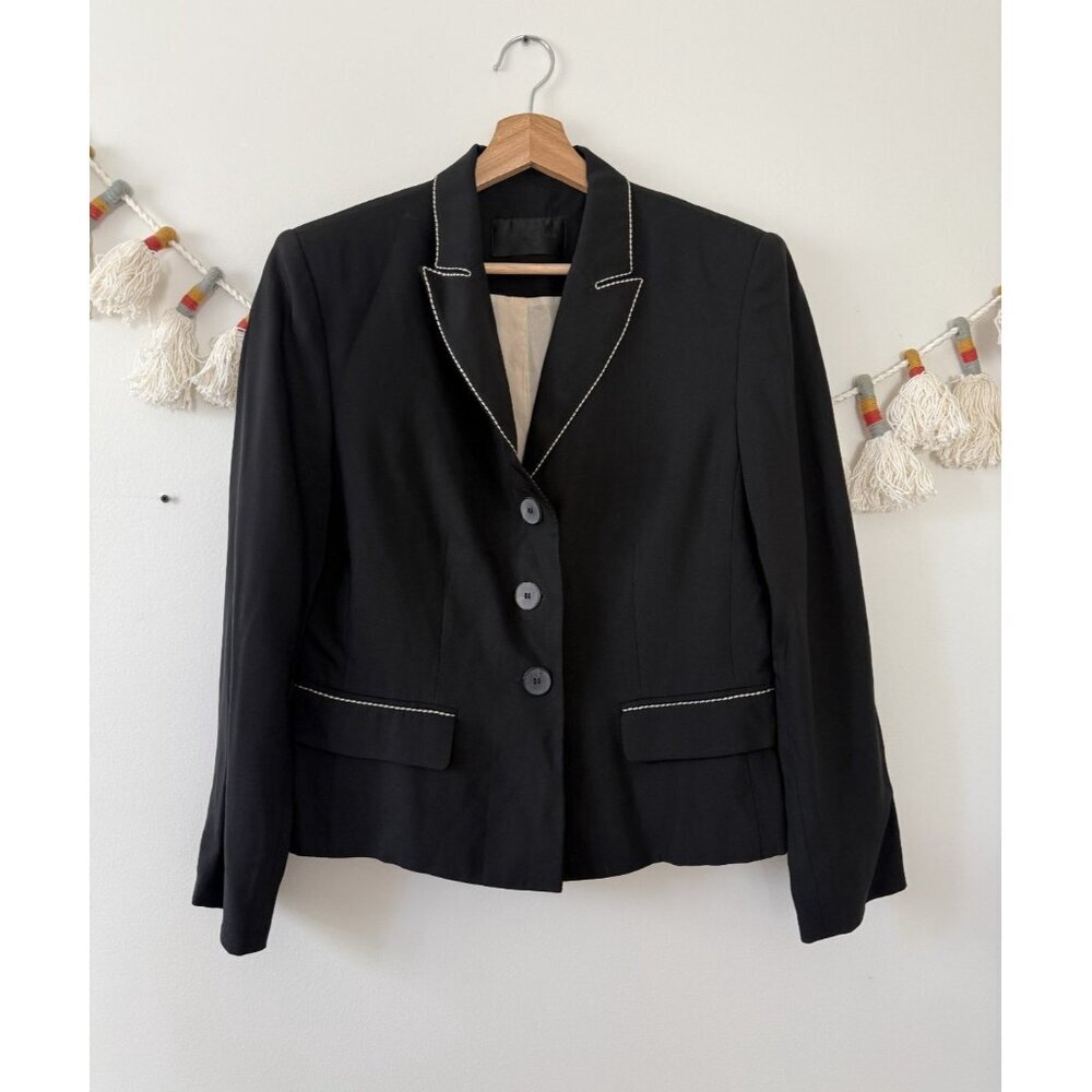 Vintage Ronit Zilkha Black Virgin Wool Blazer Single Breasted Victorian Modest